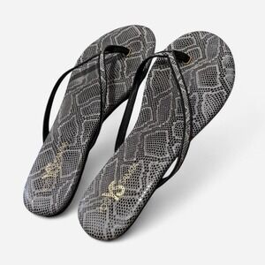 YS Size 11 Flip Flops Sandals Womens Black Gray Snakeskin Print Flat Thong